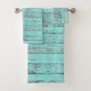 turquoise wood rustic bath towel set
