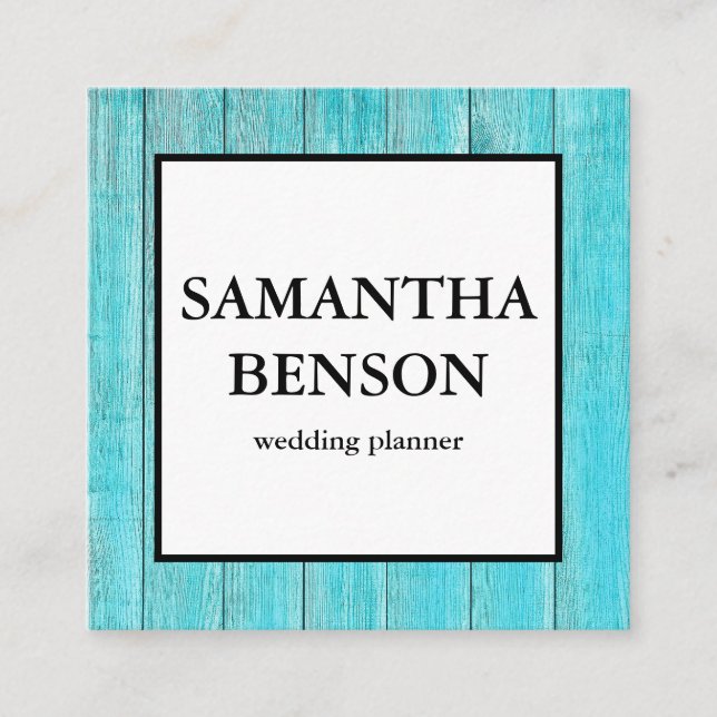 Turquoise Wooden Wedding Planner  Square Business Card (Front)