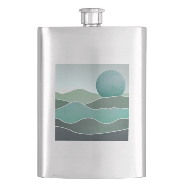 Turquoise World Landscape Hip Flask (Front)