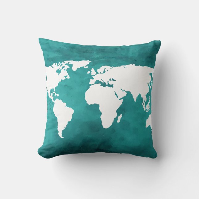 turquoise world map décor cushion (Front)