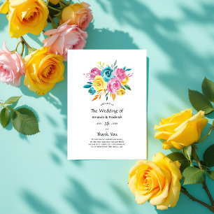 Turquoise, Yellow, and Pink Floral Wedding Programme