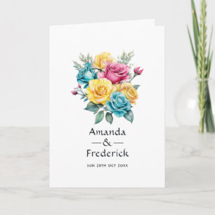 Turquoise, Yellow and Pink Floral Wedding Programme