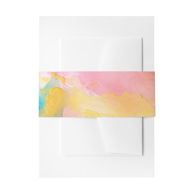 Turquoise, Yellow and Pink Watercolor Wash Invitation Belly Band (Front Example)