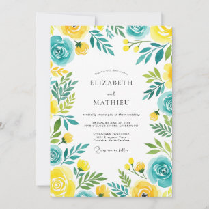 Turquoise Yellow Breezy Summer Wedding Invitation