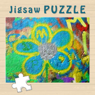 Turquoise Yellow Flower on a Graffiti Wall - Jigsaw Puzzle