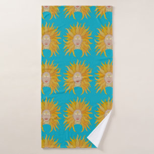 Turquoise yellow gold sun inspired bath towel