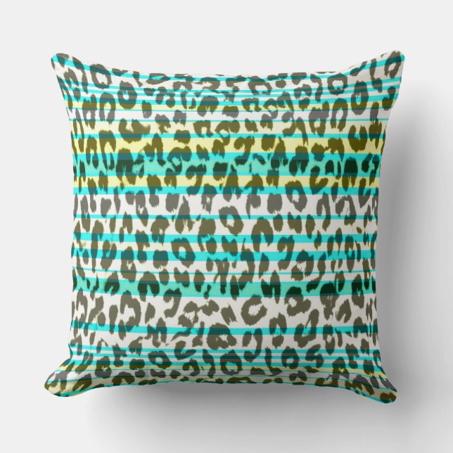 Turquoise Yellow Leopard Print Skin Cushion (Front)