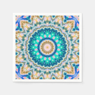 Turquoise yellow mandala napkin
