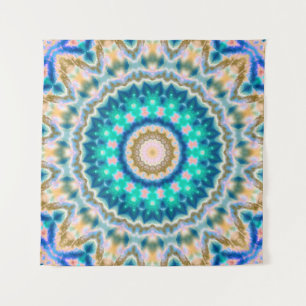 Turquoise yellow mandala tapestry