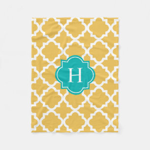 Turquoise & Yellow Monogram Fleece Blanket