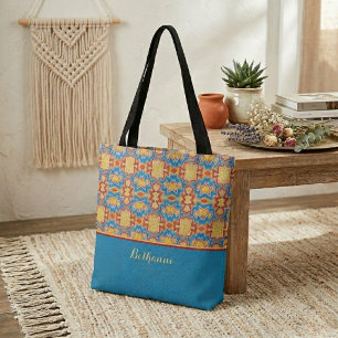 Turquoise, Yellow & Red Tribal Inspired Shapes Tote Bag