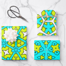 Turquoise, Yellow, White & Black Geometric Floral 