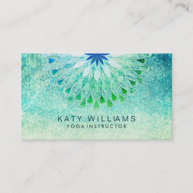 Turquoise Yoga Instructor Lotus Flower Watercolor Business Card (Front)