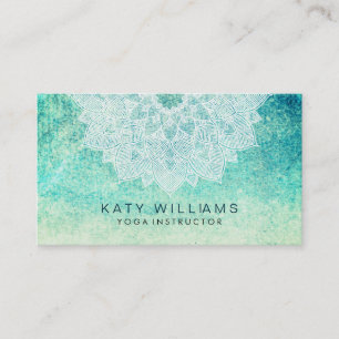 Turquoise Yoga Instructor Lotus Flower Watercolor Business Card