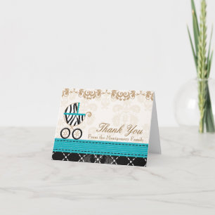 Turquoise Zebra Baby Carriage Shower Thank You