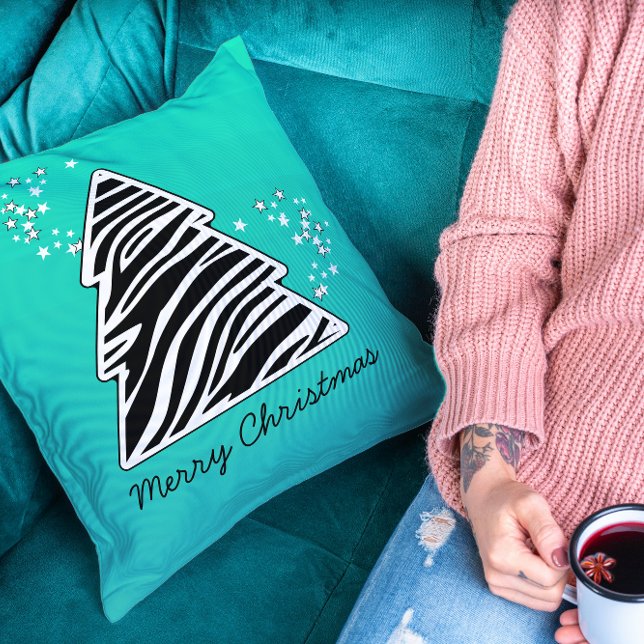 Turquoise zebra Christmas Tree Cushion (Creator Uploaded)