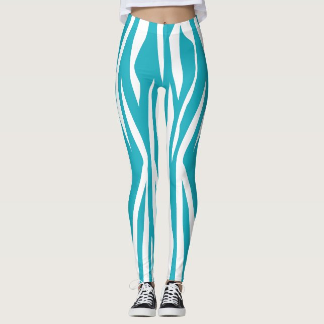 Turquoise Zebra Print Leggings (Front)