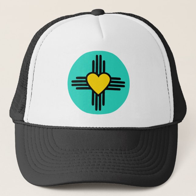 Turquoise Zia Heart Trucker Hat (Front)