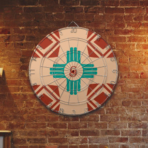 Turquoise Zia Tribal Brown Tan Dartboard