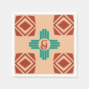 Turquoise Zia Tribal Brown Tan Napkin