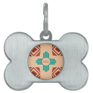 Turquoise Zia Tribal Brown Tan Pet ID Tag