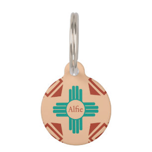 Turquoise Zia Tribal Brown Tan Pet Tag