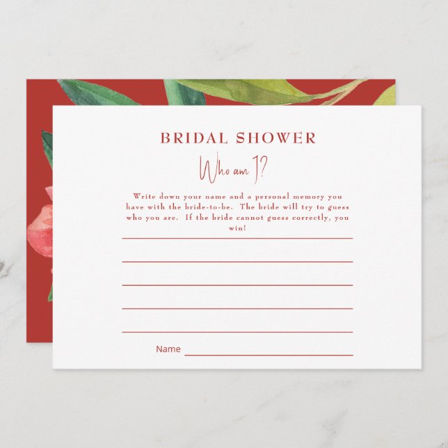 Turscan Pomegranate Who Am I Bridal Shower Game Invitation (Front/Back)