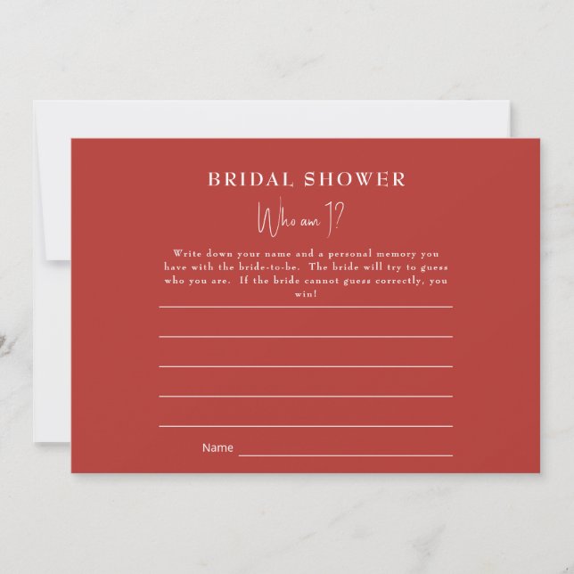 Turscan Red Who Am I Bridal Shower Game Invitation (Front)