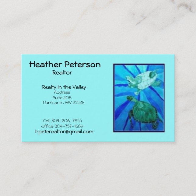 turtle2, Heather Peterson, Realtor, Realty In t... Business Card (Front)