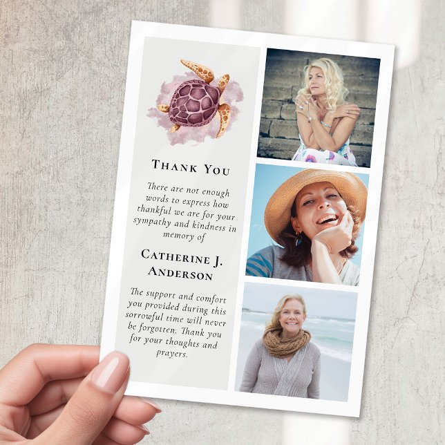 Turtle 3 Photo Sympathy Funeral Thank You Card (Creator Uploaded)