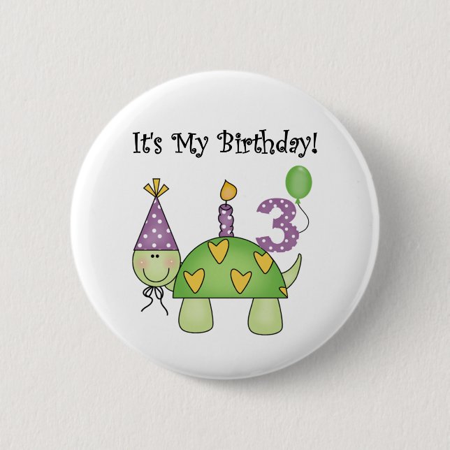 Turtle 3rd Birthday Tshirts and Gifts 6 Cm Round Badge (Front)