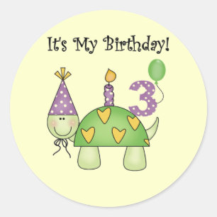 Turtle 3rd Birthday Tshirts and Gifts Classic Round Sticker