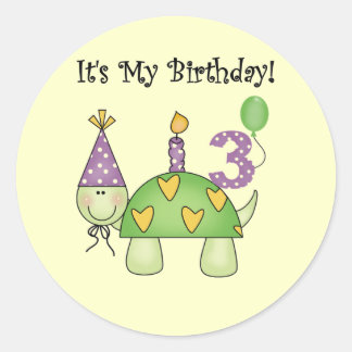 Turtle 3rd Birthday Tshirts and Gifts Classic Round Sticker