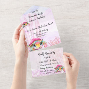 Turtle 4th Birthday, Under the Sea  All In One Invitation