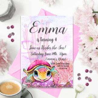 Turtle 4th Birthday, Under the Sea Invitation