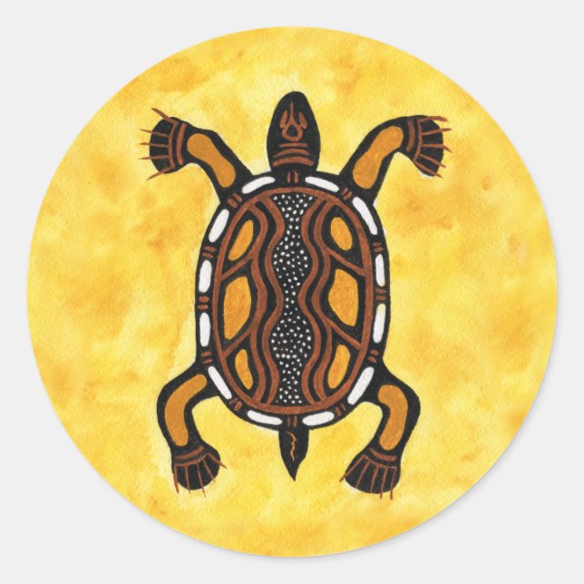 Turtle - Aboriginal Inspired Art Painting Classic Round Sticker (Front)