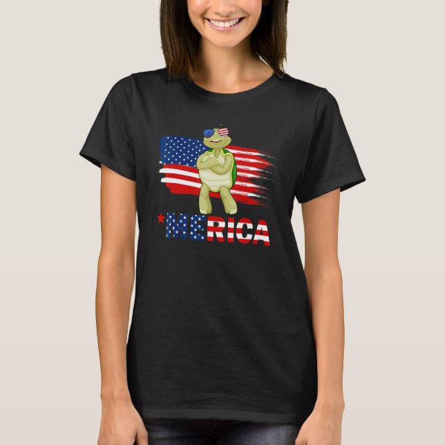 Turtle American Flag Sunglasses Merica  4th Of Jul T-Shirt (Front)