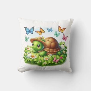 Turtle and Birds in a Garden of Whimsy Cushion