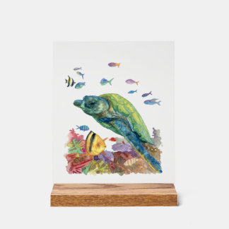 Turtle and fishes in the sea  acrylic sign