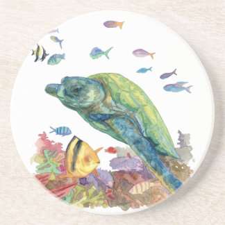Turtle and fishes in the sea  coaster