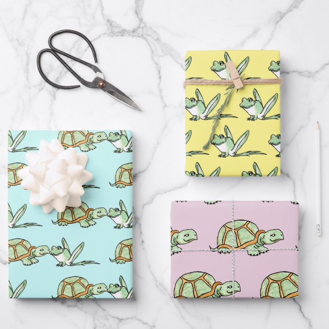 Turtle and Frog Wrapping Paper Sheet (Front)