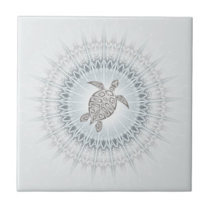 Turtle And Mandala Grayish Blue Taupe Tile