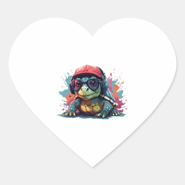 turtle animal art I cool cute turtle Heart Sticker (Front)