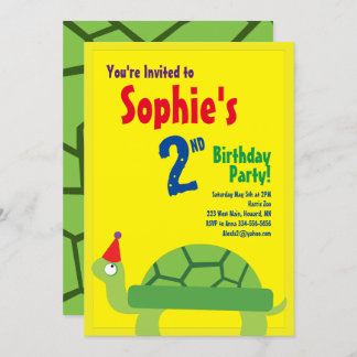 Turtle Animal Kid's Birthday Party Invitations