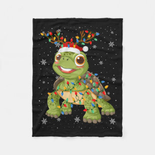 Turtle Animal Santa Hat Ugly Christmas Tree Lights Fleece Blanket