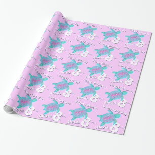 Turtle art age and name 8th birthday wrap wrapping paper