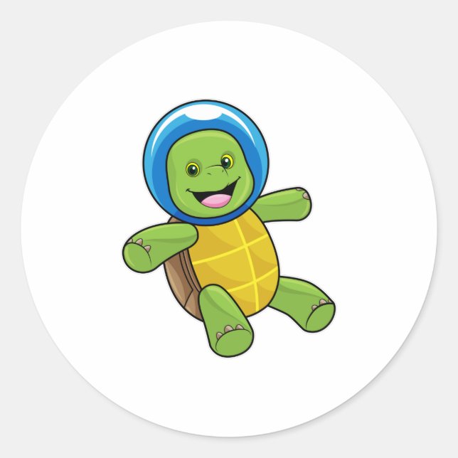 Turtle as Astronaut with Glass ball Classic Round Sticker (Front)