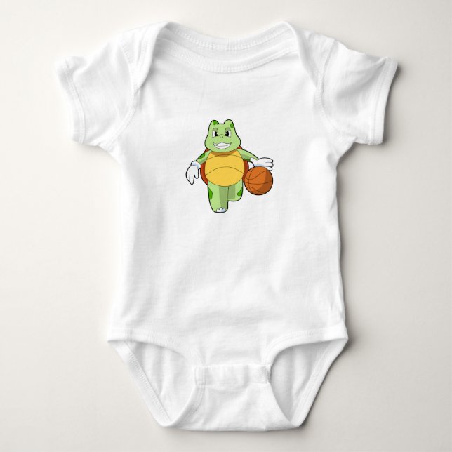 Turtle as Basketball player with Basketball.PNG Baby Bodysuit (Front)