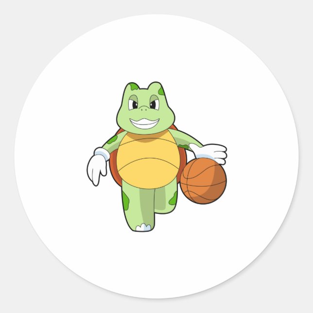 Turtle as Basketball player with Basketball.PNG Classic Round Sticker (Front)