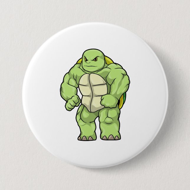 Turtle as Bodybuilder with Six pack 7.5 Cm Round Badge (Front)